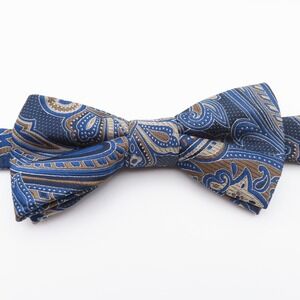 Countess Mara Bow Tie Blue Brown Paisley 2.5" Wide Pre Tie Polyester